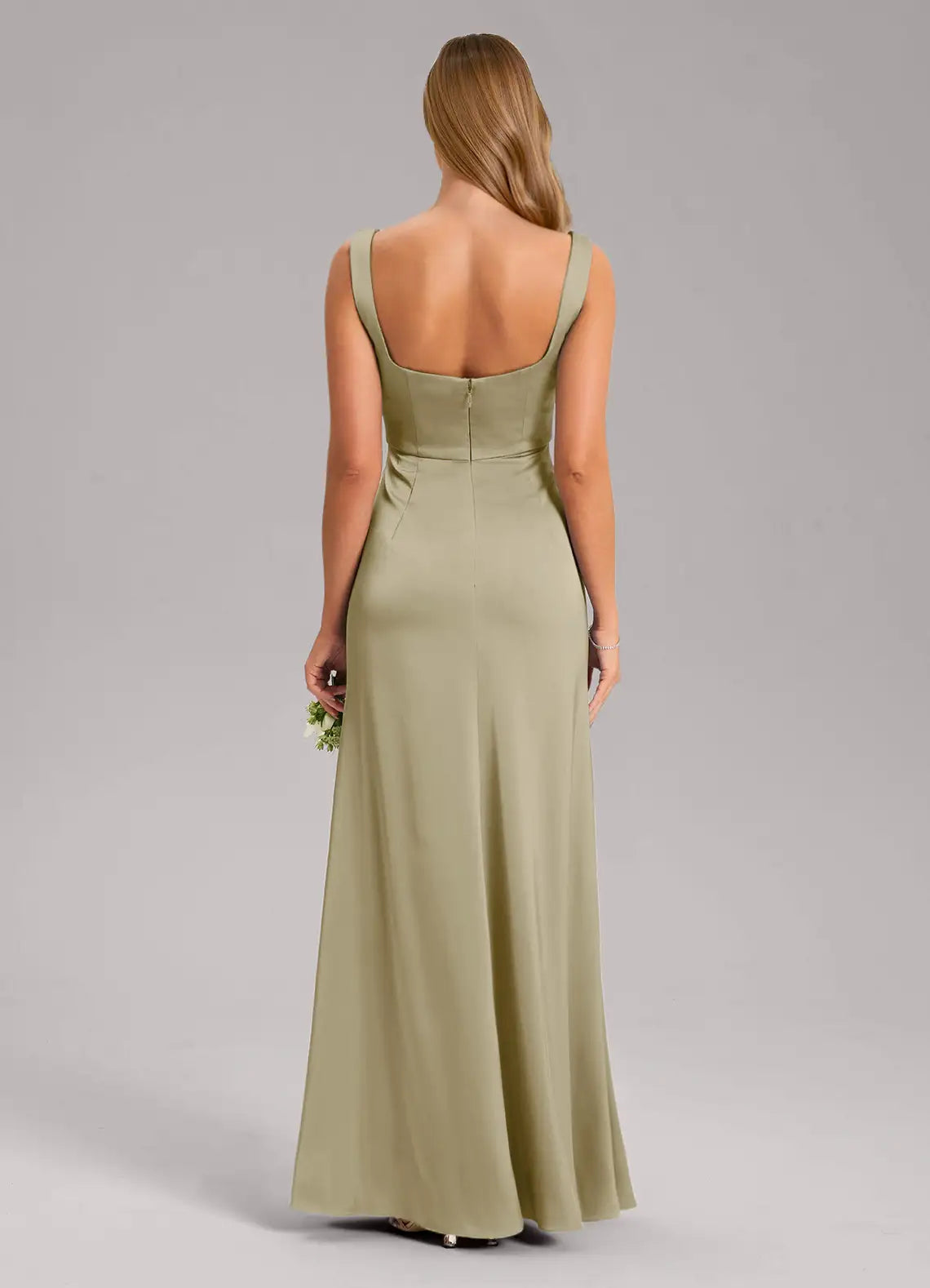 Mermaid Square Neck Satin High Slit Floor-Length Wedding Dress - Yihuiw by Yihuiw