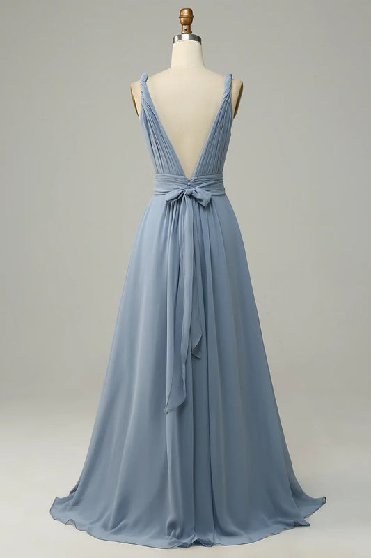 Blue A-Line V-Neck Wedding Dress - Yihuiw by Yihuiw