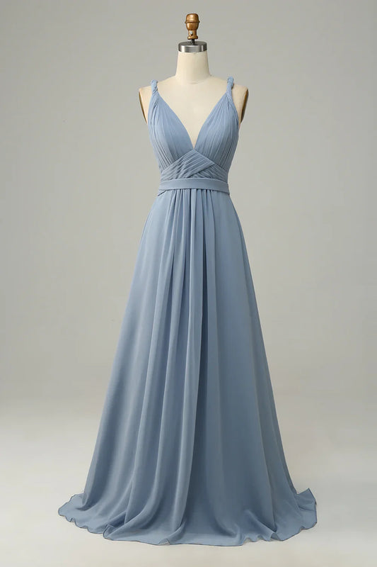 Blue A-Line V-Neck Wedding Dress - Yihuiw by Yihuiw