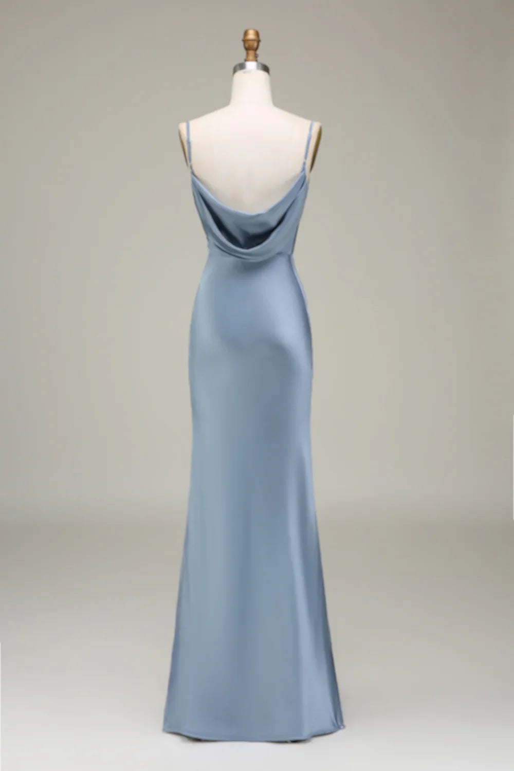 Blue Sheath Spaghetti Strap Satin Wedding Dress - Yihuiw by Yihuiw