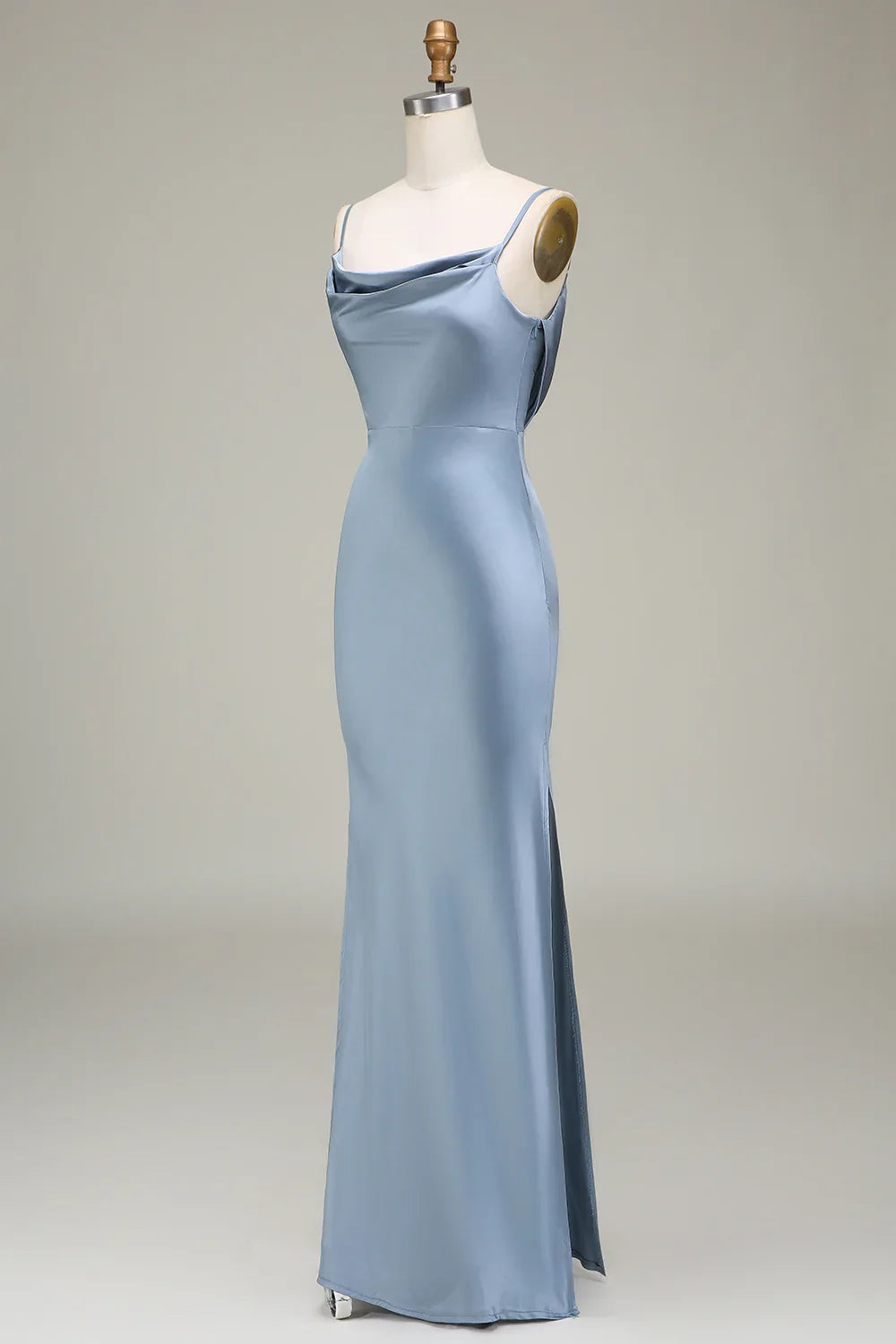 Blue Sheath Spaghetti Strap Satin Wedding Dress - Yihuiw by Yihuiw