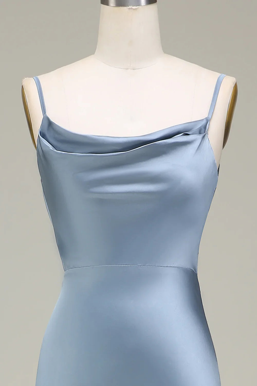 Blue Sheath Spaghetti Strap Satin Wedding Dress - Yihuiw by Yihuiw