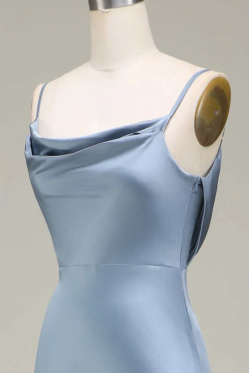 Blue Sheath Spaghetti Strap Satin Wedding Dress - Yihuiw by Yihuiw