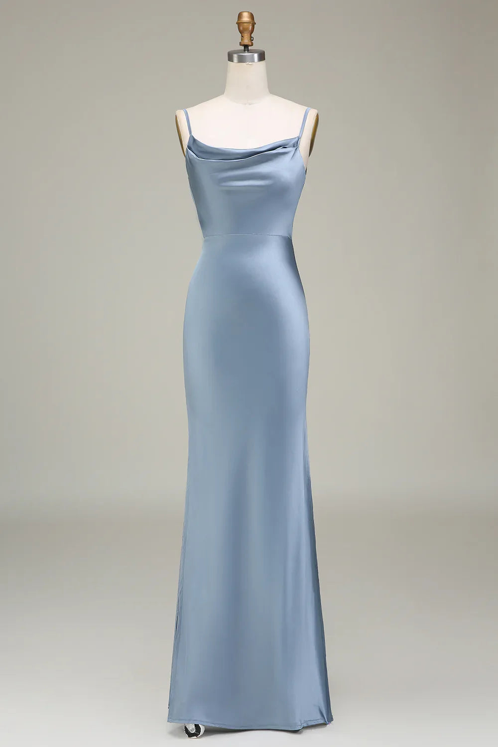 Blue Sheath Spaghetti Strap Satin Wedding Dress - Yihuiw by Yihuiw