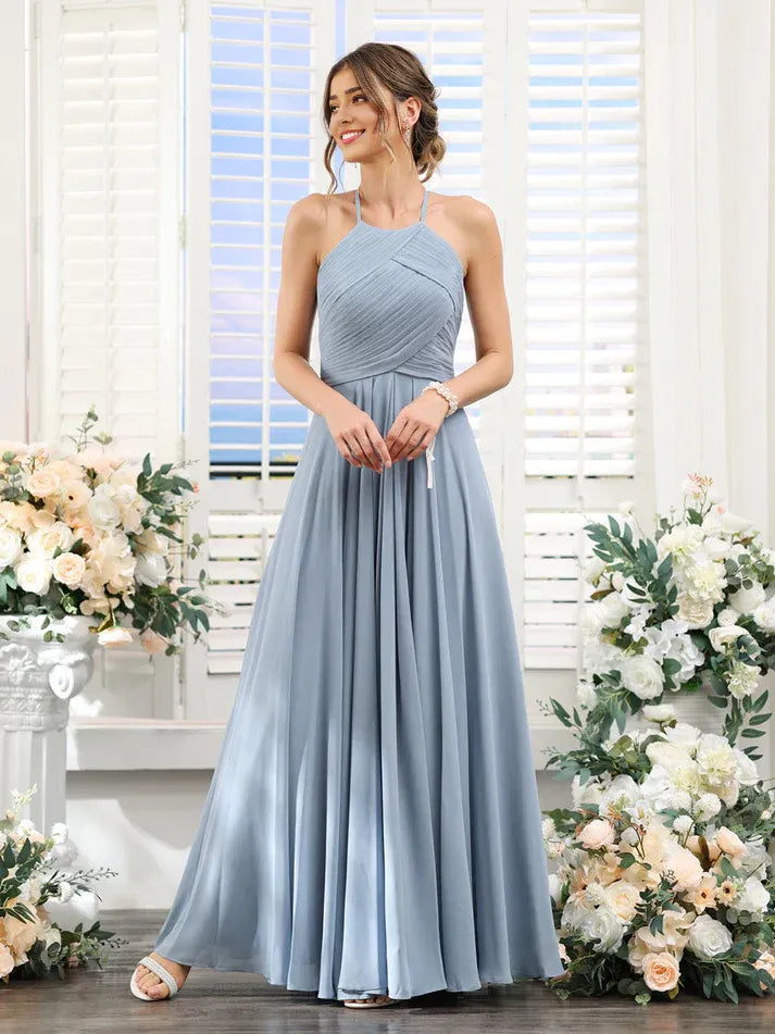 Halter Chiffon Pleated Wedding Dress - Yihuiw by Yihuiw