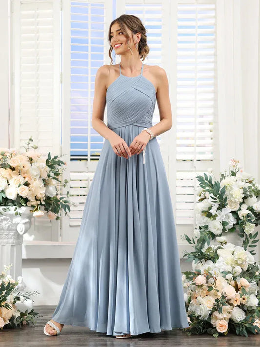 Halter Chiffon Pleated Wedding Dress - Yihuiw by Yihuiw
