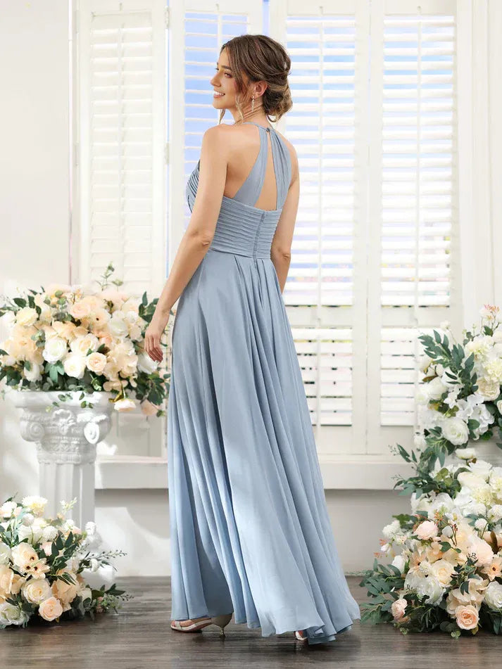 Halter Chiffon Pleated Wedding Dress - Yihuiw by Yihuiw