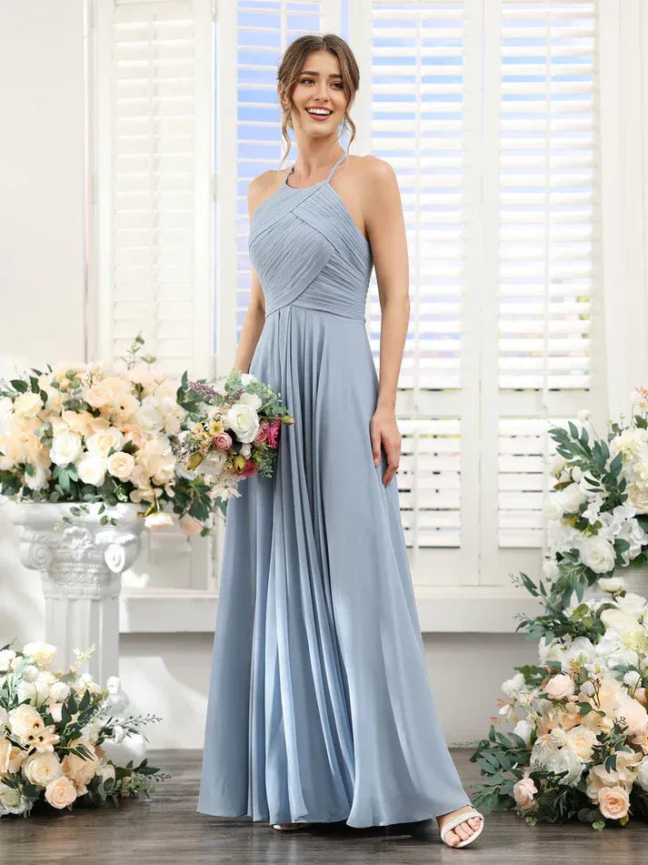 Halter Chiffon Pleated Wedding Dress - Yihuiw by Yihuiw