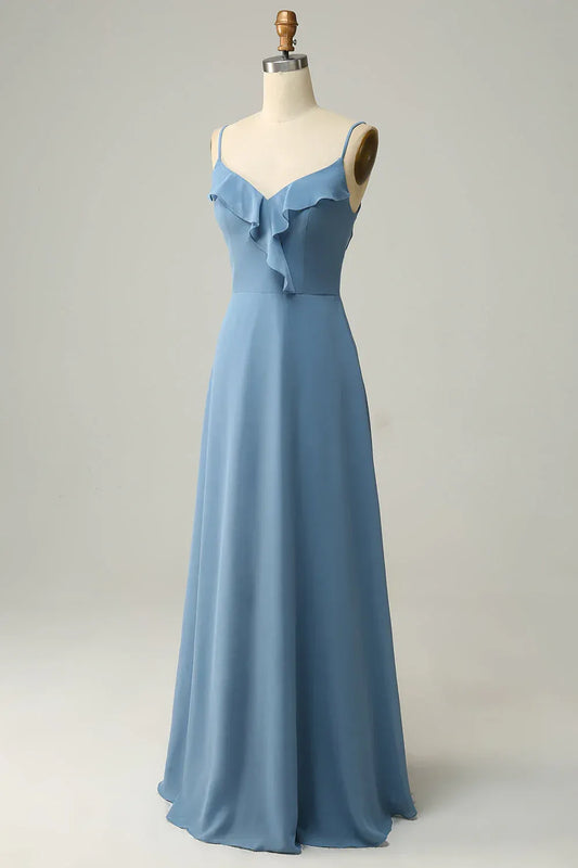 Spaghetti Strap Chiffon Ruffled Wedding Dress - Yihuiw by Yihuiw