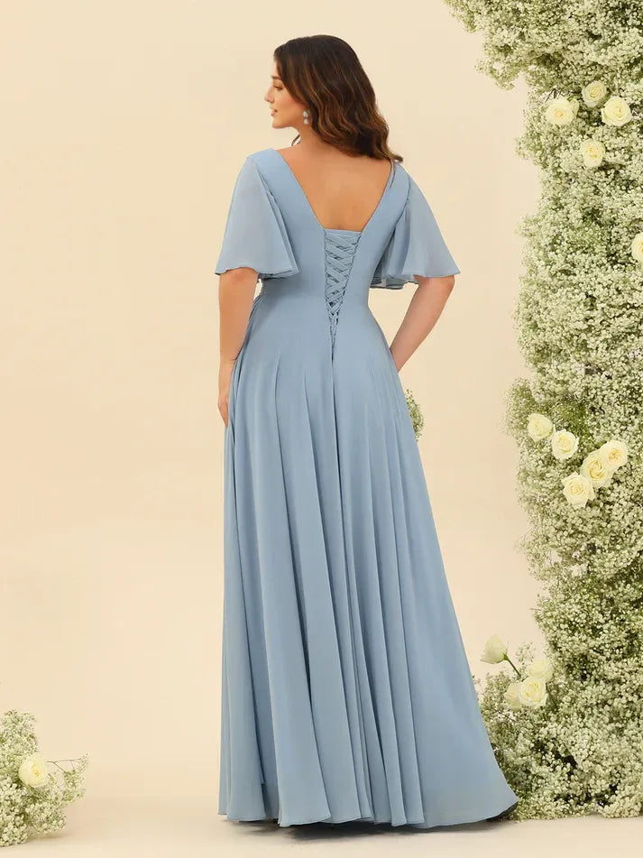 Chiffon High Slit Mini Wedding Dress - Yihuiw by Yihuiw