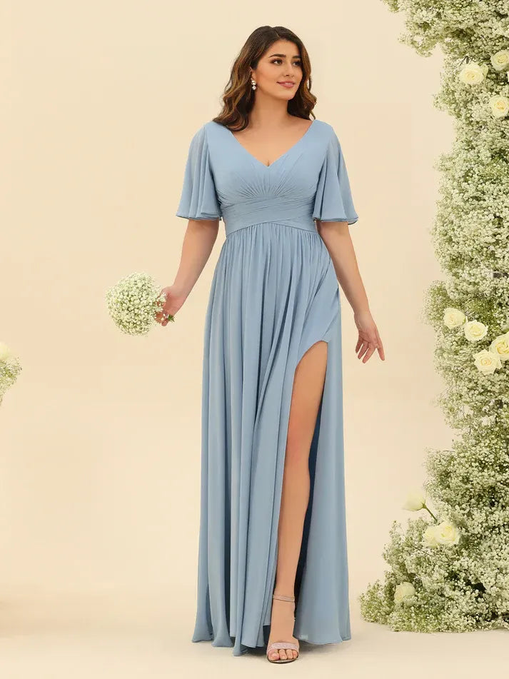 Chiffon High Slit Mini Wedding Dress - Yihuiw by Yihuiw