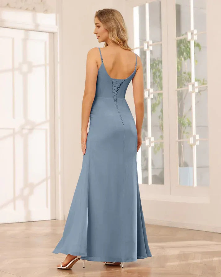 Mermaid Spaghetti Strap Chiffon High Slit Wedding Dress - Yihuiw by Yihuiw