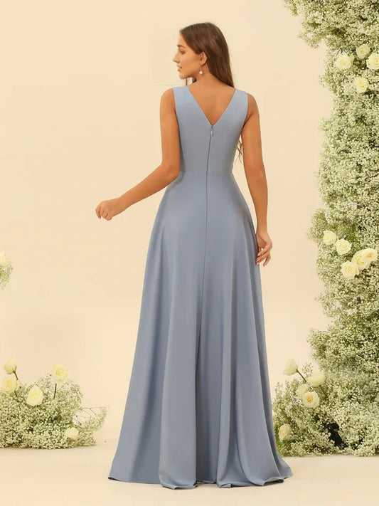 High Neck Satin High Slit Wedding Dress - Yihuiw by Yihuiw