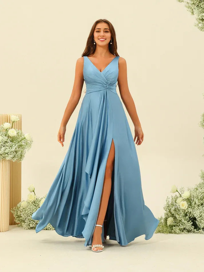 Spaghetti Strap Satin High Slit Wedding Dress - Yihuiw by Yihuiw