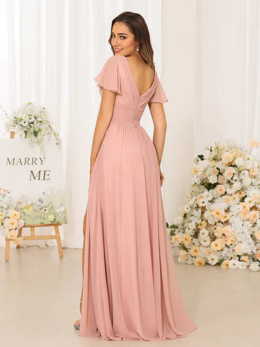 Chiffon High Slit Mini Wedding Dress - Yihuiw by Yihuiw