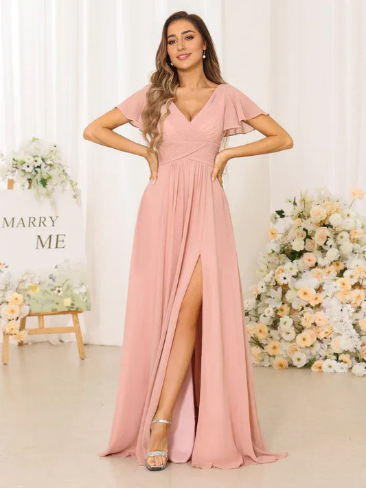 Chiffon High Slit Mini Wedding Dress - Yihuiw by Yihuiw