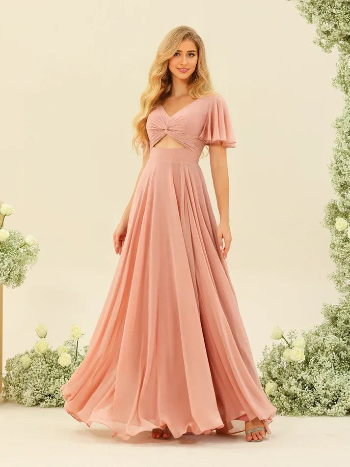 Chiffon High Slit Mini Wedding Dress - Yihuiw by Yihuiw