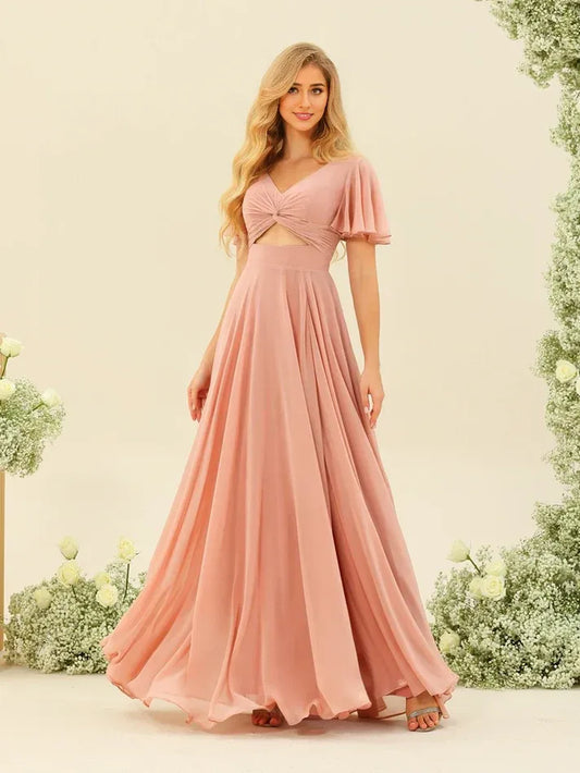 Chiffon High Slit Mini Wedding Dress - Yihuiw by Yihuiw