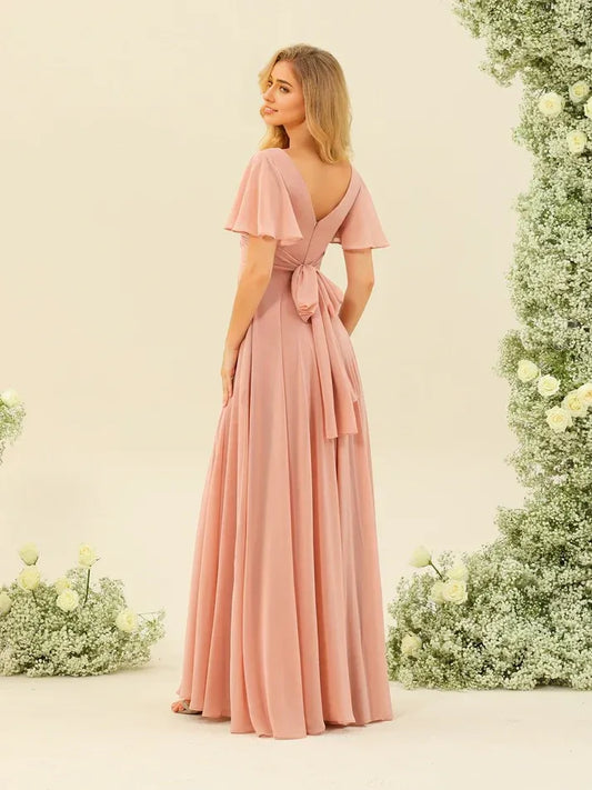 Chiffon High Slit Mini Wedding Dress - Yihuiw by Yihuiw