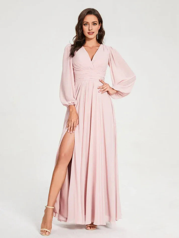 High Neck Chiffon High Slit Wedding Dress - Yihuiw by Yihuiw