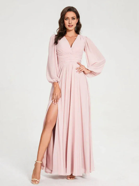 High Neck Chiffon High Slit Wedding Dress - Yihuiw by Yihuiw