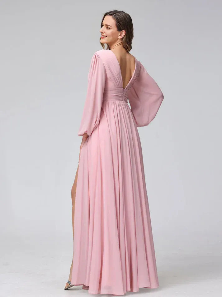 High Neck Chiffon High Slit Wedding Dress - Yihuiw by Yihuiw