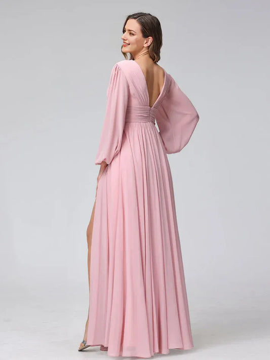 High Neck Chiffon High Slit Wedding Dress - Yihuiw by Yihuiw