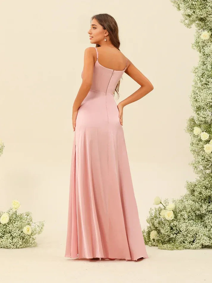 Mermaid Spaghetti Strap Satin High Slit Wedding Dress - Yihuiw by Yihuiw