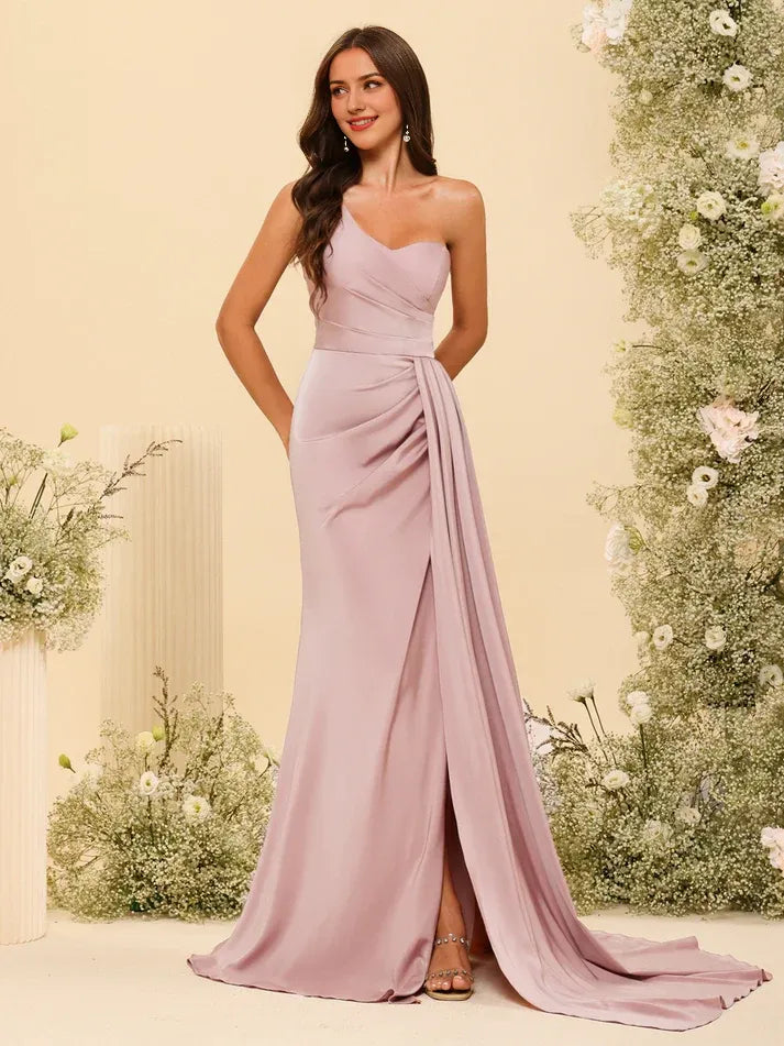 Mermaid Satin High Slit Wedding Dress - Yihuiw by Yihuiw
