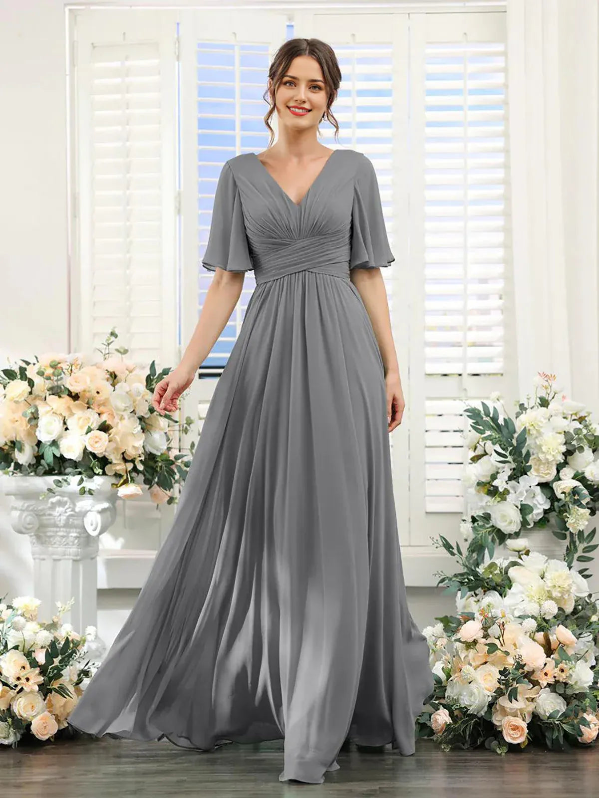 Chiffon Pleated Mini Wedding Dress - Yihuiw by Yihuiw