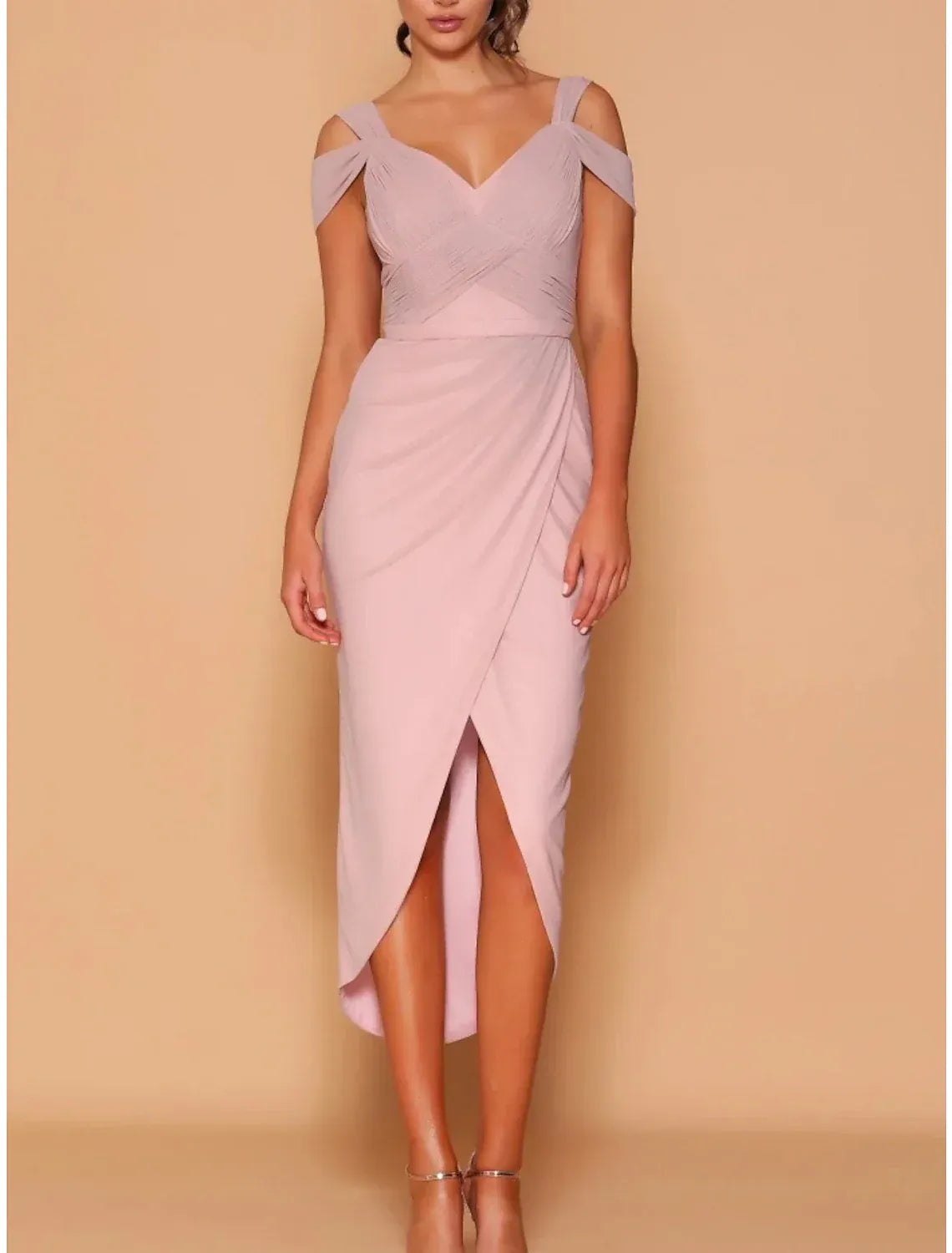 Chiffon High Slit Midi Wedding Dress - Yihuiw by Yihuiw