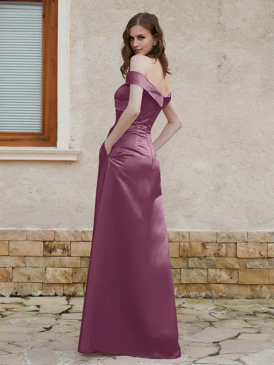 Sheath High Neck Satin High Slit Wedding Dress - Yihuiw by Yihuiw