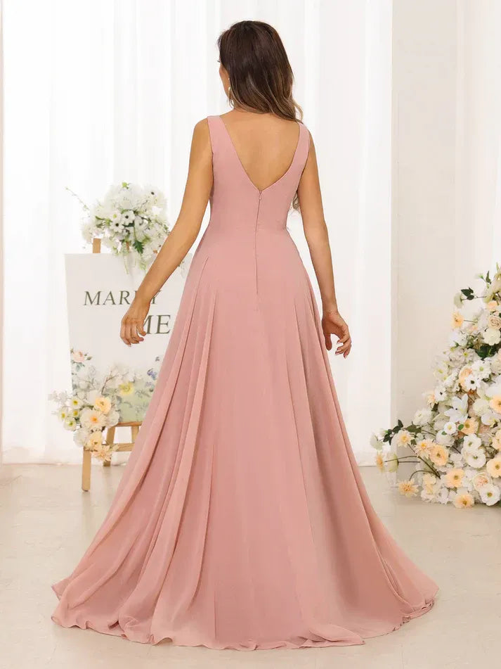 Chiffon Sleeveless High Slit Wedding Dress - Yihuiw by Yihuiw