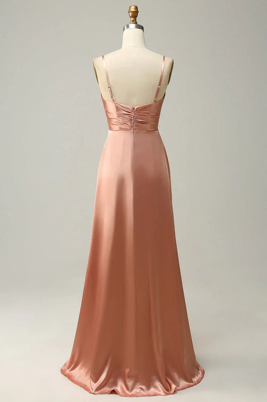 Spaghetti Strap Satin High Slit Wedding Dress - Yihuiw by Yihuiw
