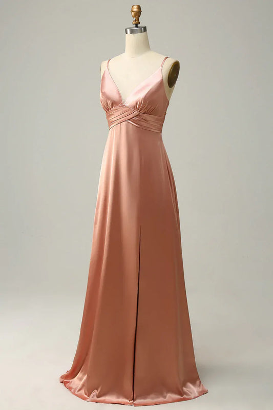 Spaghetti Strap Satin High Slit Wedding Dress - Yihuiw by Yihuiw