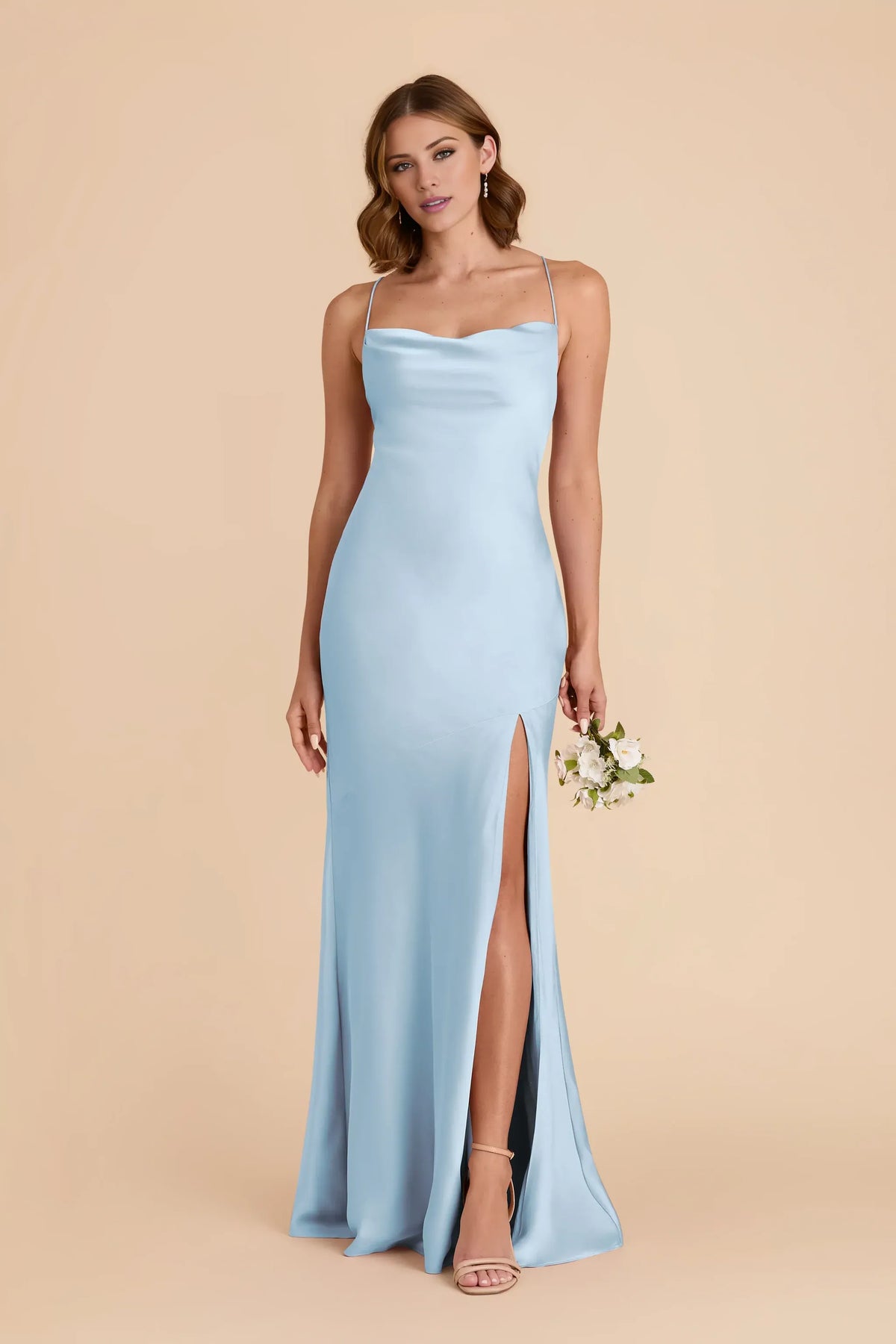 Mermaid Cowl Neck Satin High Slit Wedding Dress - Yihuiw by Yihuiw