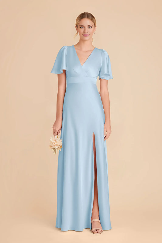 Empire Waist High Neck Satin High Slit Mini Wedding Dress - Yihuiw by Yihuiw