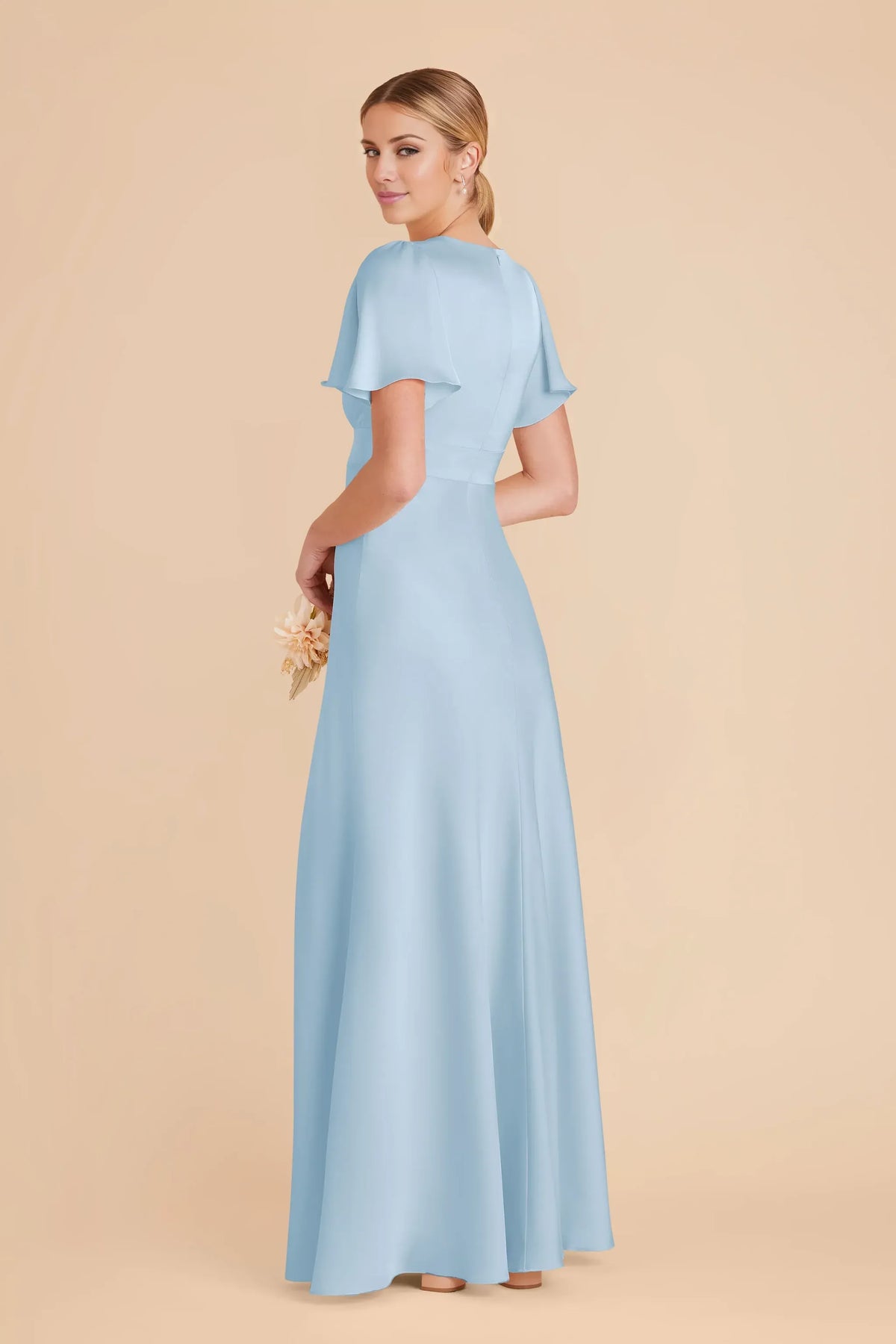 Empire Waist High Neck Satin High Slit Mini Wedding Dress - Yihuiw by Yihuiw