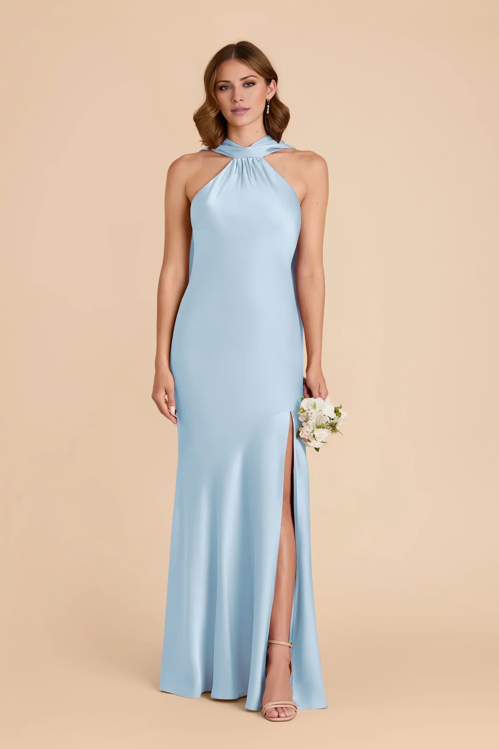 Mermaid Halter Satin High Slit Wedding Dress - Yihuiw by Yihuiw