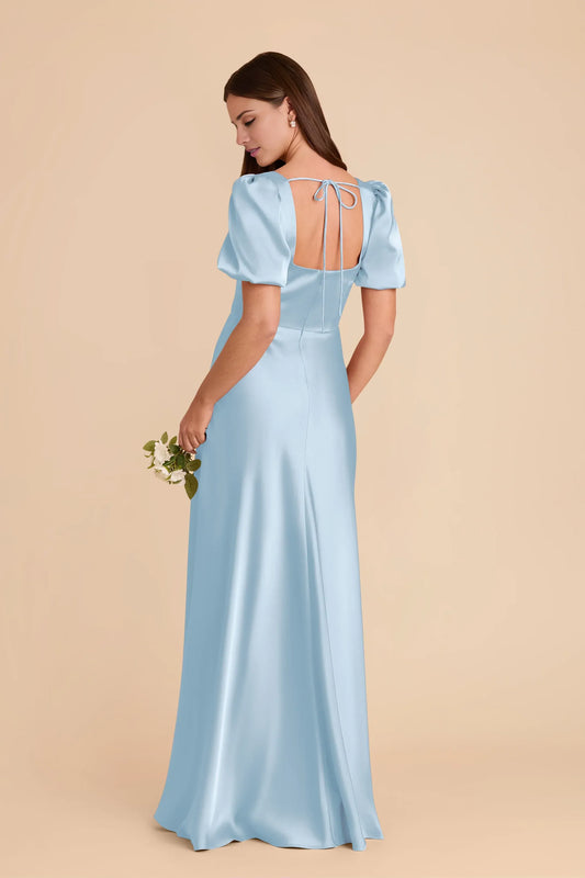 Square Neck Satin High Slit Mini Wedding Dress - Yihuiw by Yihuiw