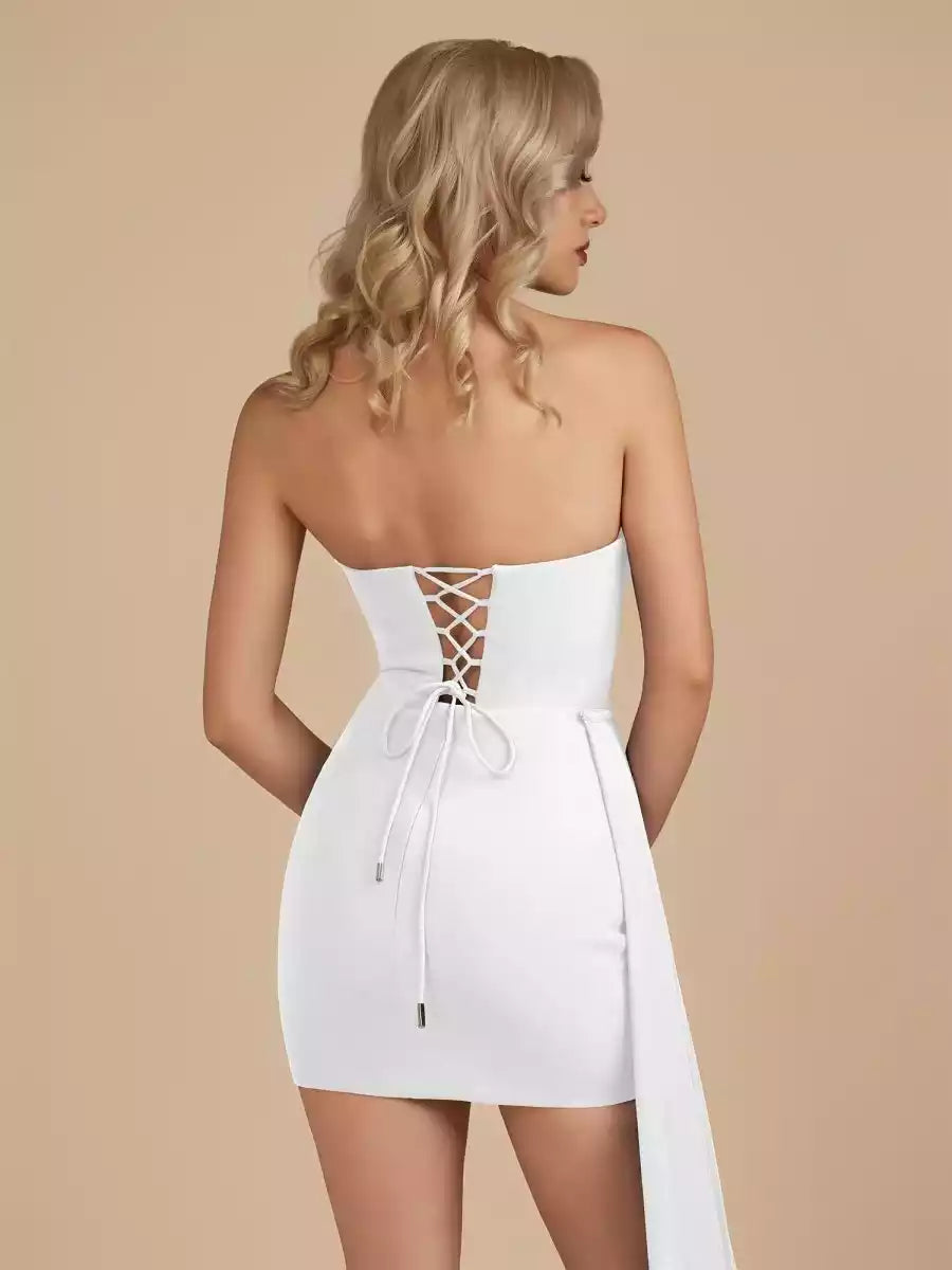 Vestidos de fiesta sencillos y elegantes de gasa, con cuello redondo, sin mangas, con cordones en la espalda y detalles de encaje
