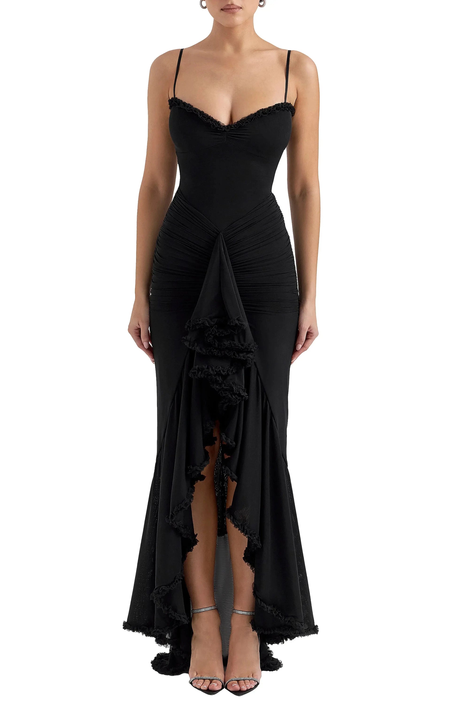 Edgy Ruched Mermaid Sweetheart Spaghetti Strap Zipper Back Floor Length For Ladies Prom Dress by YiHuiw