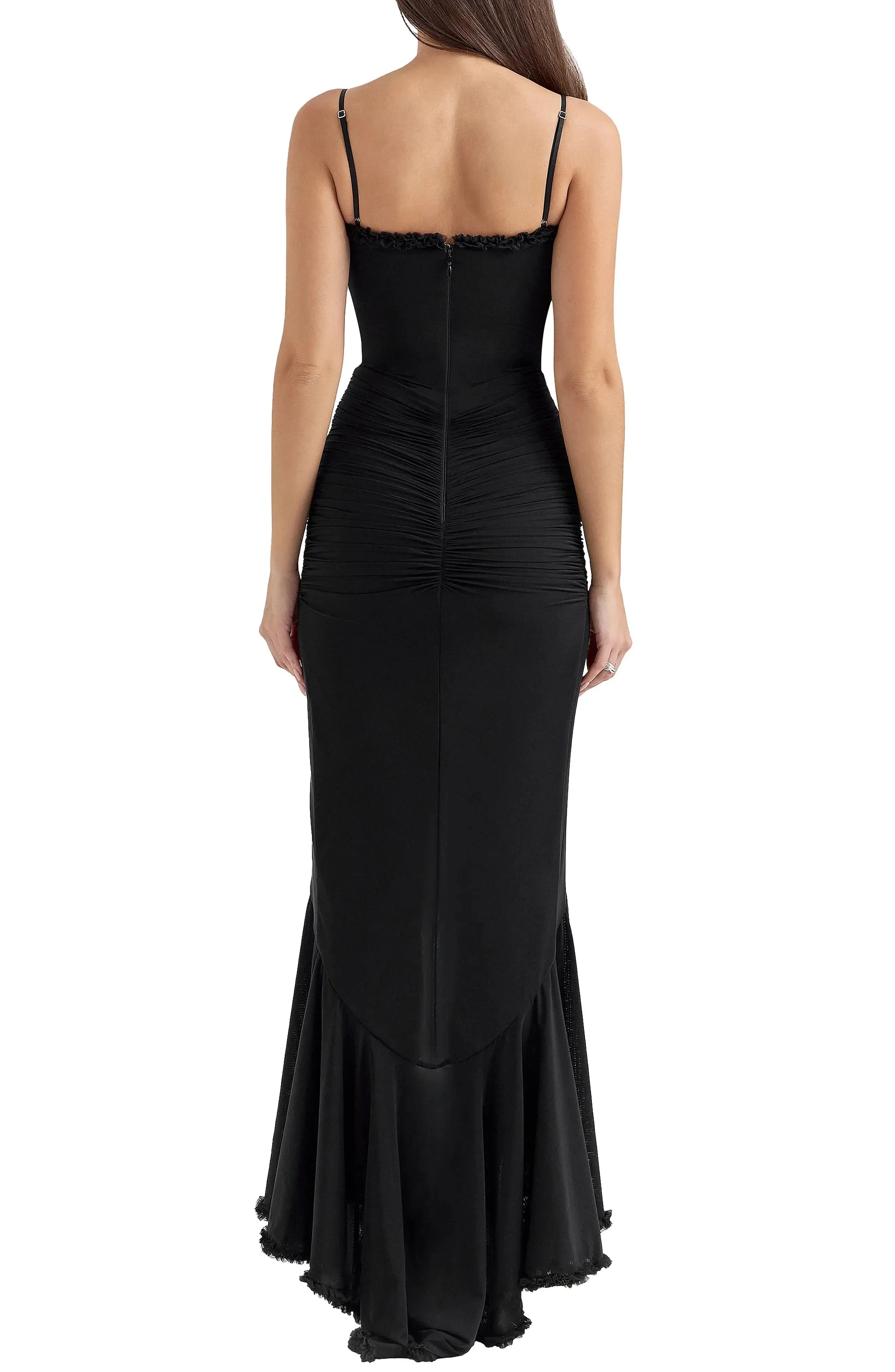 Edgy Ruched Mermaid Sweetheart Spaghetti Strap Zipper Back Floor Length For Ladies Prom Dress by YiHuiw