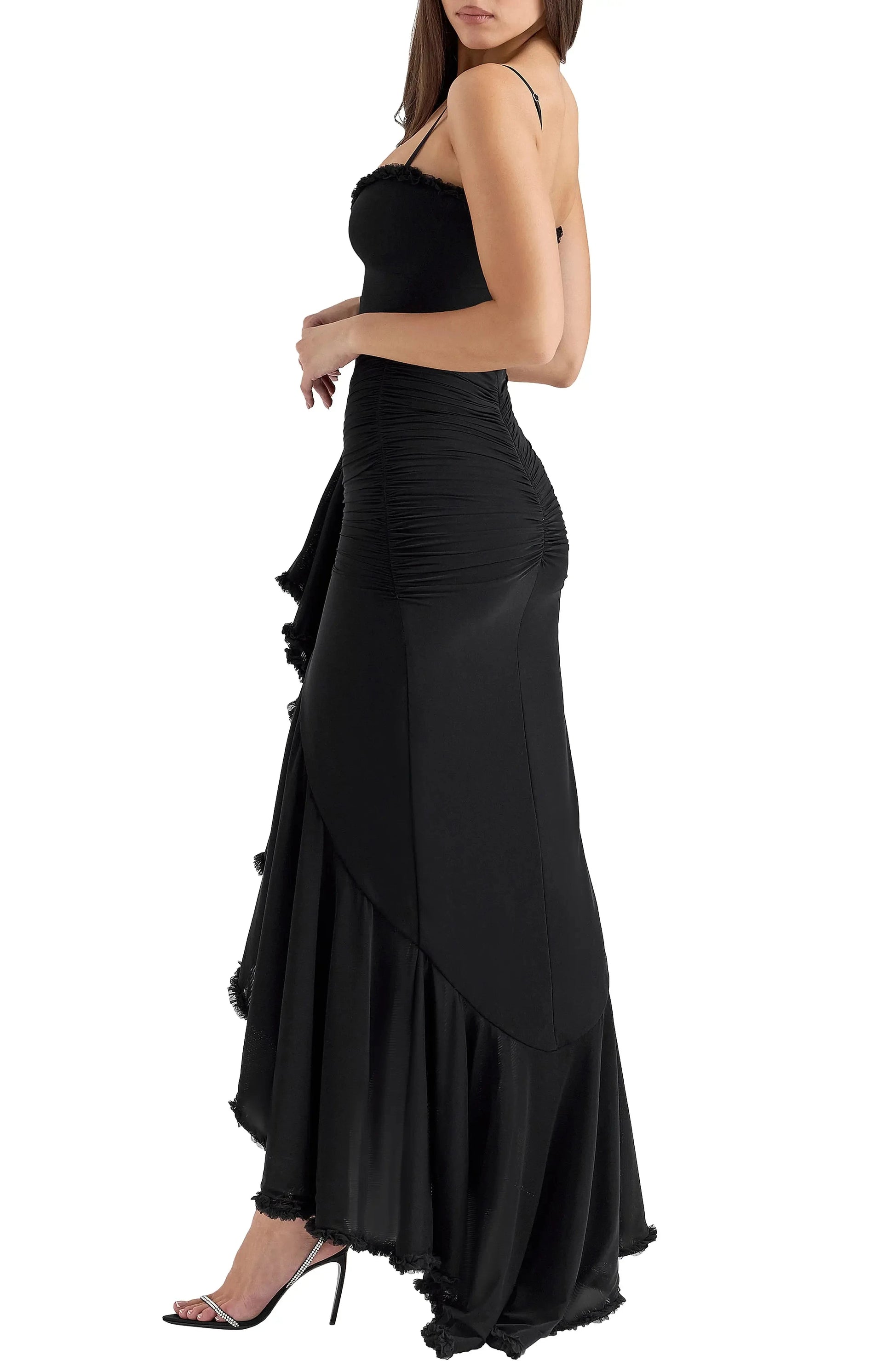 Edgy Ruched Mermaid Sweetheart Spaghetti Strap Zipper Back Floor Length For Ladies Prom Dress by YiHuiw
