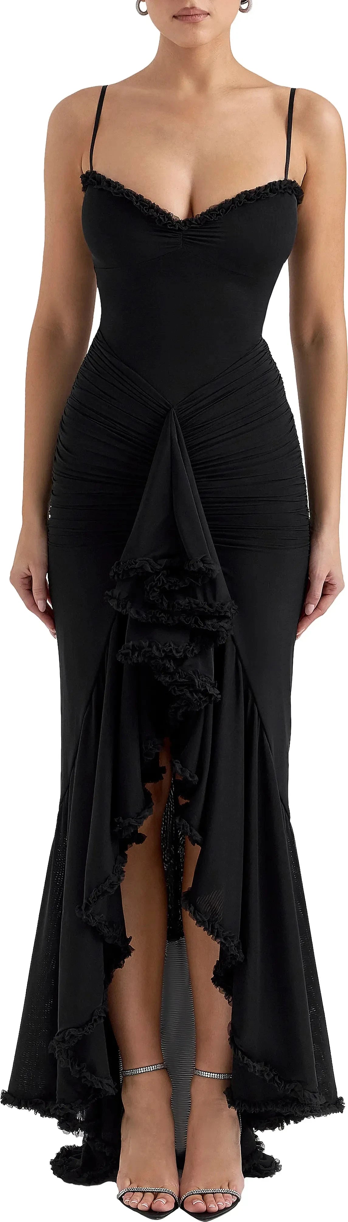 Edgy Ruched Mermaid Sweetheart Spaghetti Strap Zipper Back Floor Length For Ladies Prom Dress by YiHuiw