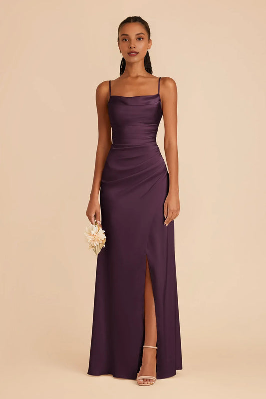 Mermaid Spaghetti Strap Satin High Slit Wedding Dress - Yihuiw by Yihuiw