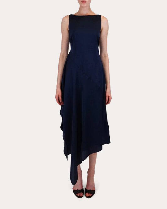 Elegant A-Line Boat Neck Sleeveless Solid Back High Low Midi For Adults Prom Dress by YiHuiw