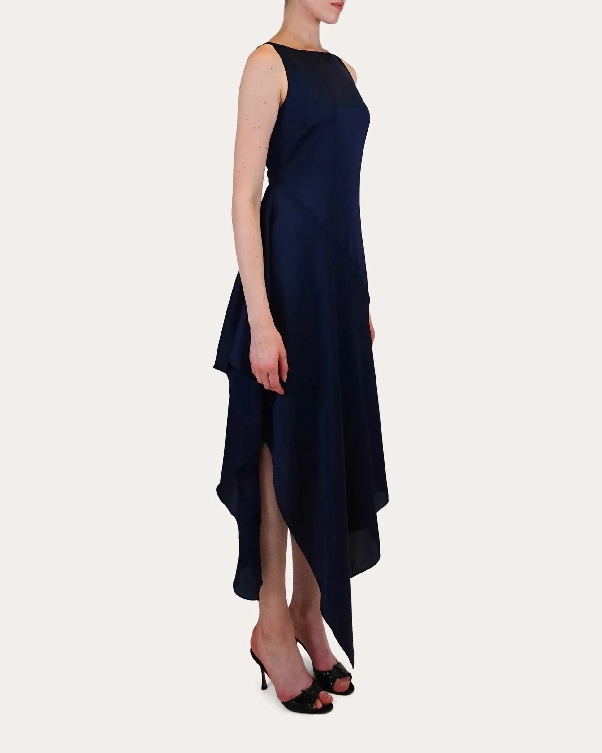 Elegant A-Line Boat Neck Sleeveless Solid Back High Low Midi For Adults Prom Dress by YiHuiw