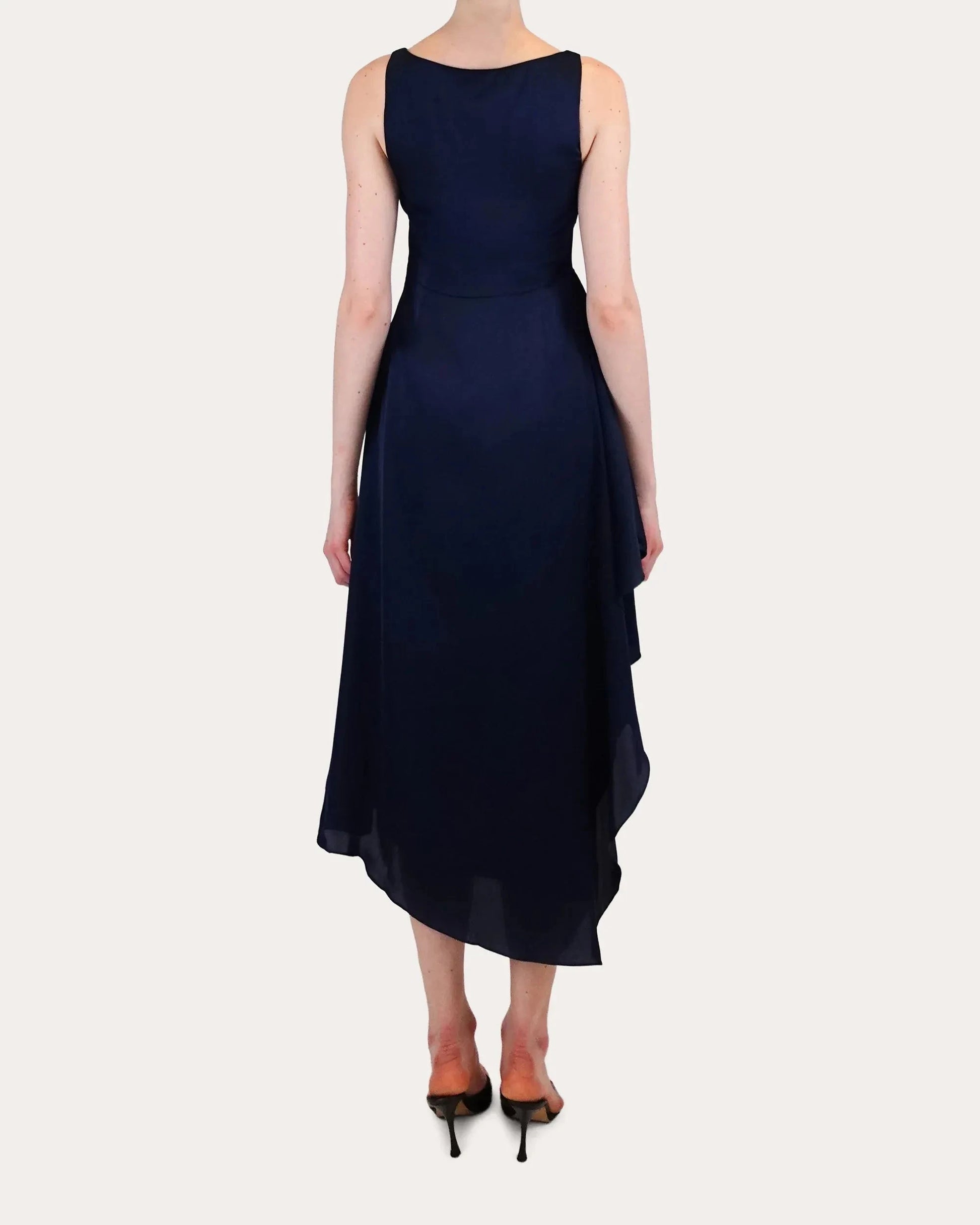 Elegant A-Line Boat Neck Sleeveless Solid Back High Low Midi For Adults Prom Dress by YiHuiw