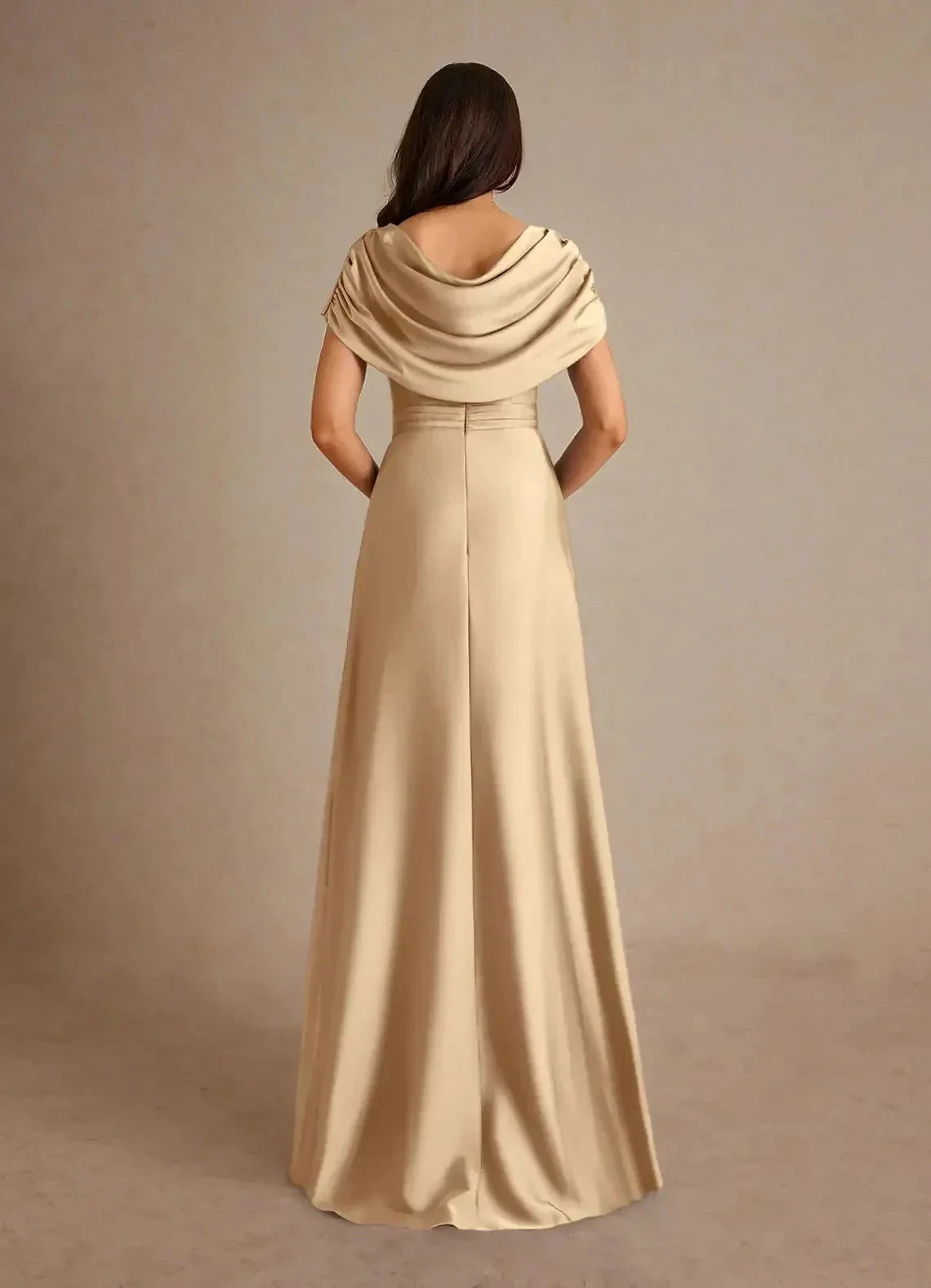 Elegant A Line Cowl Neck Short Sleeve Ruched Back Floor Length Mother of the Bride Dress by YiHuiw